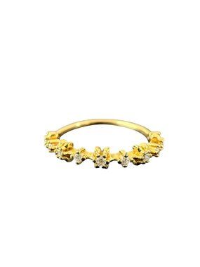 Gold-Plated 925 Sterling Silver Ring With Floral Diamond Accents Size 6